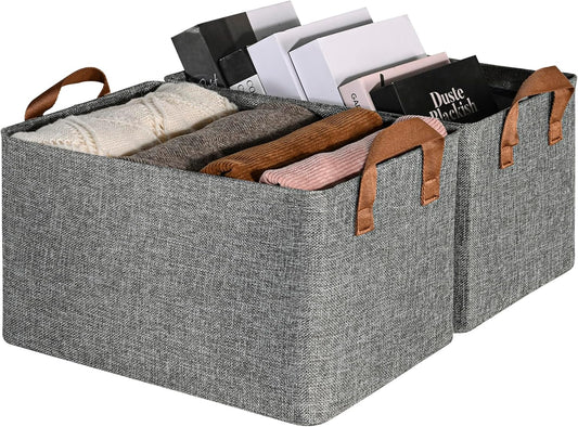 GRANNY SAYS Storage Baskets for Shelves, Closet Organizer Bins, Clothes Storage Bins with Metal Frame, Large Baskets for Organizing and Storage, Collapsible, Gray, 2-Pack