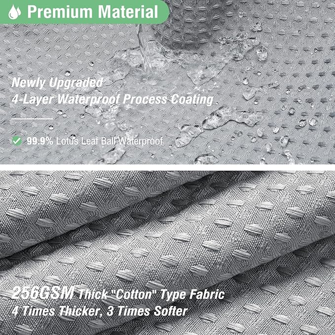 Dynamene Long Fabric Shower Curtain - Waffle Textured Tall Heavy Duty Cloth Shower Curtains for Bathroom, 256GSM Large Hotel Spa Luxury Bath Curtain Set with 12 Plastic Hooks(72Wx80H, Grey/Gray)