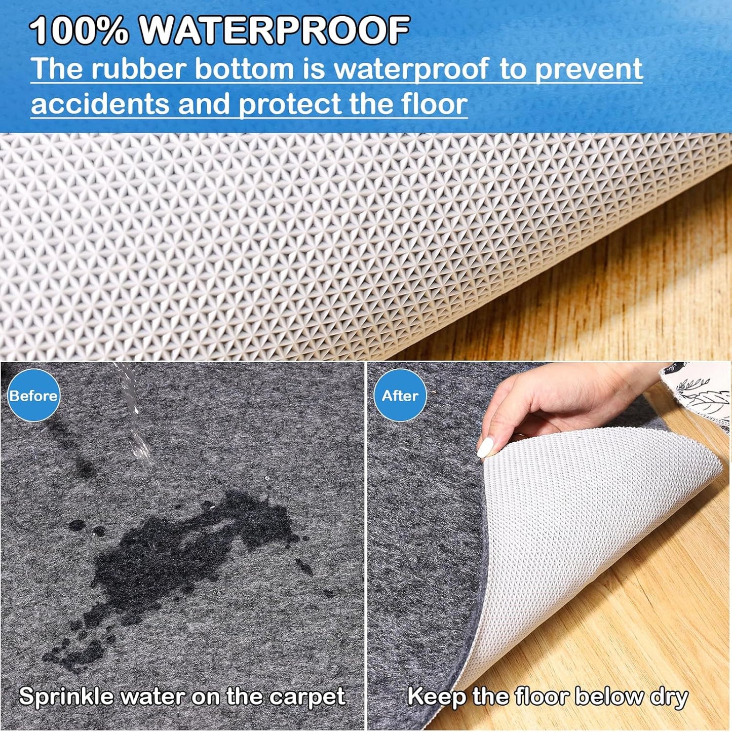 Non-Slip Rug Pads 5 x 7 ft, 100% Waterproof Extra Large Area Rugs Non Skid Rug Pad for All Floors and Finishes Durable Hardwood Floor Protective Felt Keeps Rugs in Place, Safe and Secure