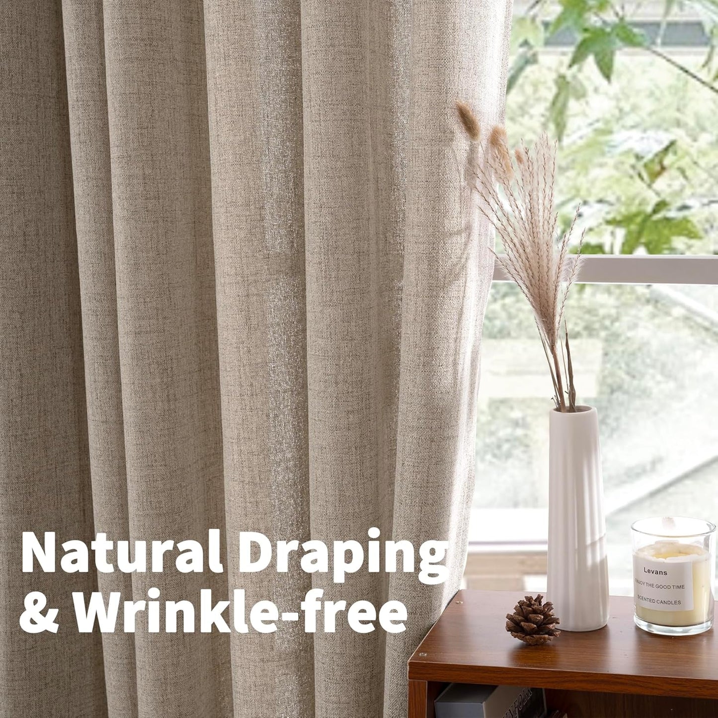 YoungsTex Dark Oatmeal Curtains 63 Inches Long for Living Room Window, Linen Semi Sheer Drapes Light Filtering with Rod Pocket Back Tab for Bedroom Farmhouse Rustic Privacy, 2 Panels, 52 X 63 Inch
