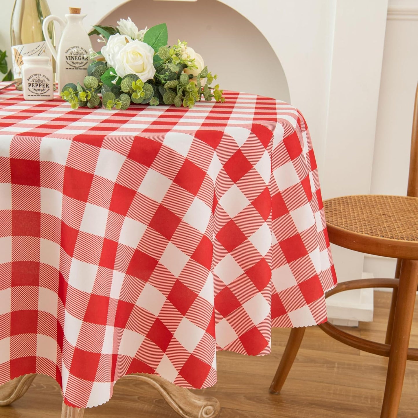 Waterproof Plaid Tablecloth Fabric - Round 58 Inch Classic Gingham Checker Table Cloth for Indoor/Outdoor Use - Buffalo Table Cover for Picnics, BBQs, and Parties