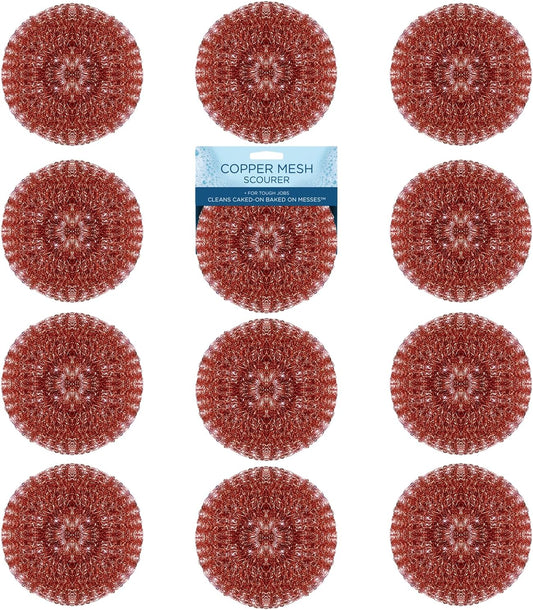 LOLA Copper Mesh Scouring Pad, 18 Grams, 12 Pack, eavy Duty Cleaning Pads, Copper Coated Knitted Flat Wire Mesh, Recyclable, Cleans Baked On Messes