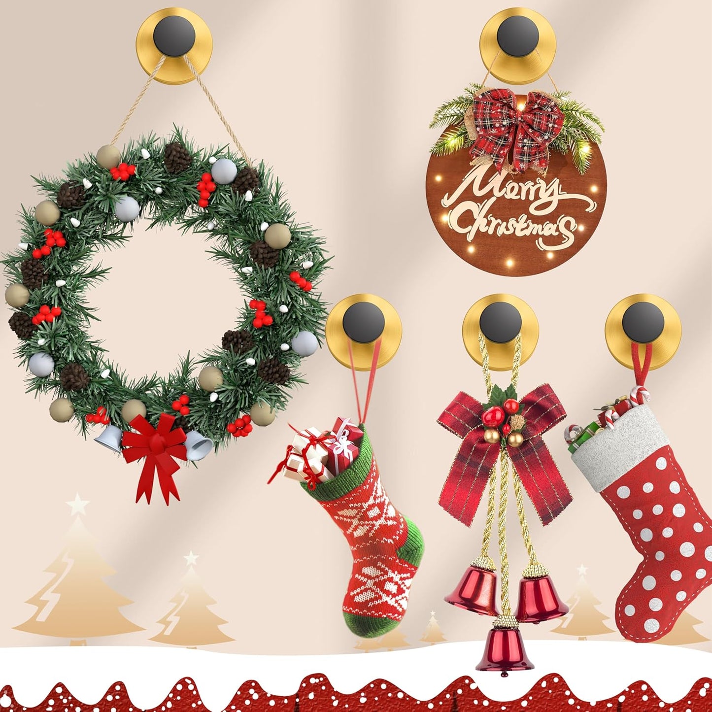 Suction Cup Hooks for Shower,Wreath Hanger for Front Door,Removable No Drill Towel Loofah Hooks,Upgraded 15 lbs Strong Suction for Bathroom,Wall,Glass,Stainless Waterproof- Black Gold 2 Pcs