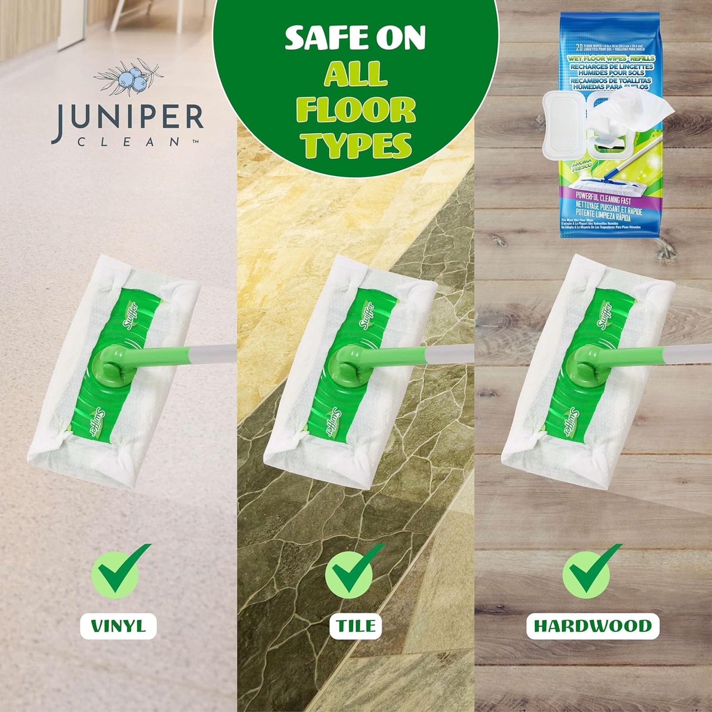 Wet Floor Wipes, Multi Surface Floor Cleaner Wet Mop Pads Fit Swiffer Sweeper Mop, Fresh Scent & Plant-Based Textured Cloth Trap Absorb Dirt, 20 Count (Pack of 1)