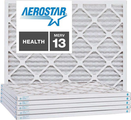 Aerostar 16 1/2x21 5/8x1 MERV 13, Pleated Air Filter, 16 1/2x21 5/8x1, Box of 6, Made in the USA