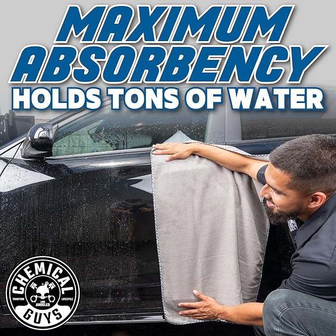 Chemical Guys Waffle Weave Gray Matter Microfiber Drying Towel - 25" x 36", 70/30 Blend Microfiber Towel with Silk Edging for Scratch-Free Car Drying, Ultra Absorbent and Safe for All Surfaces