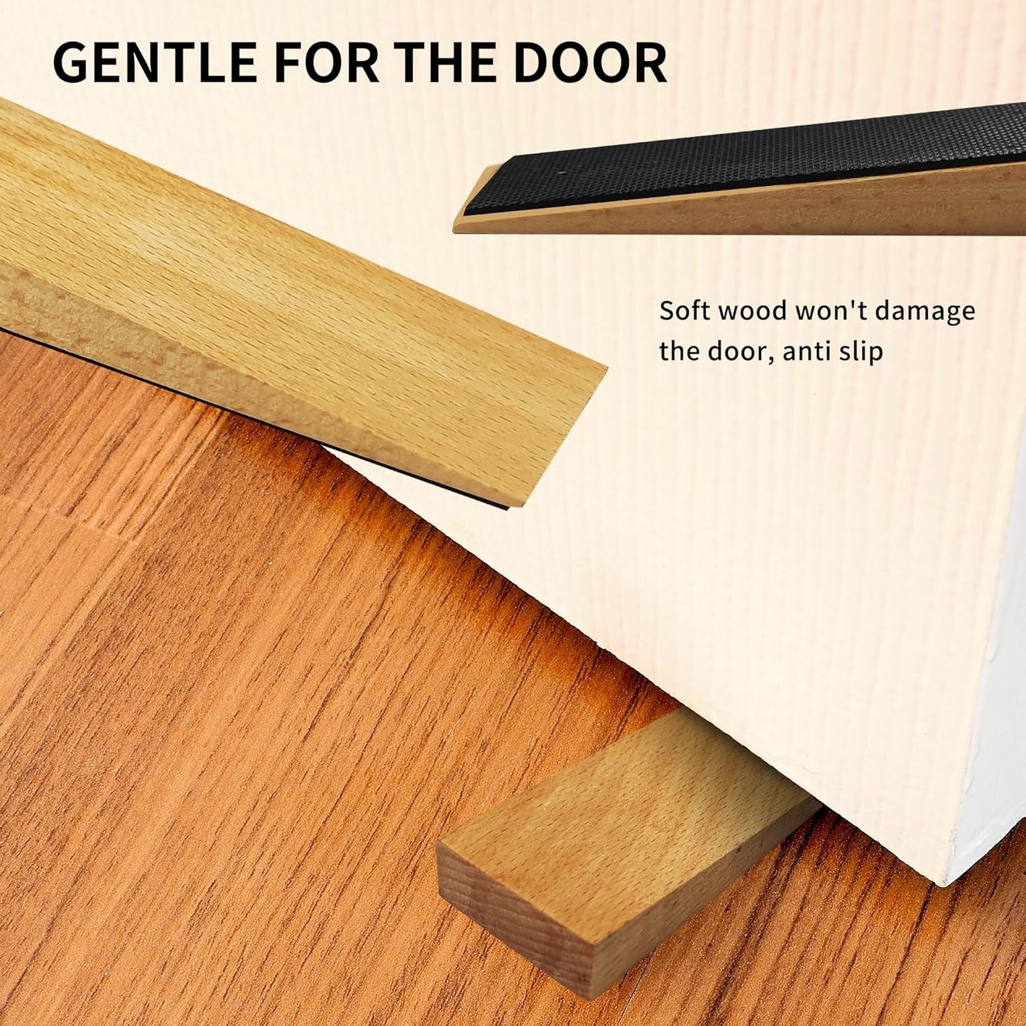 2 Pack Wooden Door Stop - Non-Slip Door Stoppers for Floor - Door Wedges for All Door Types and Surfaces - Each Door Stopper 2inch Thick, 6.3inch Long with Rubber