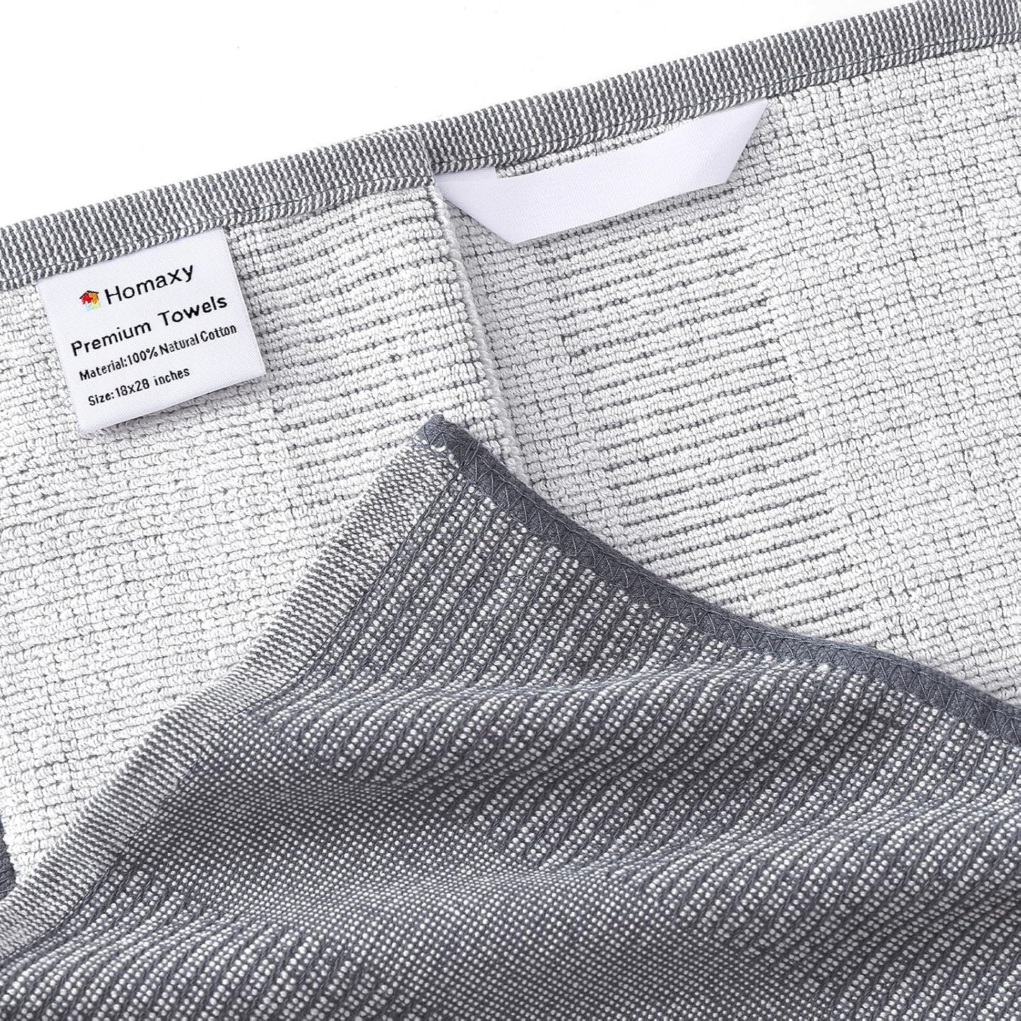 Homaxy Premium Kitchen Towels(18”x 28”, 6 Pack), Large Cotton Kitchen Hand Towels, Flat and Terry Dish Towels, 380 GSM Highly Absorbent Tea Towel Set with Hanging Loop, Multicolor