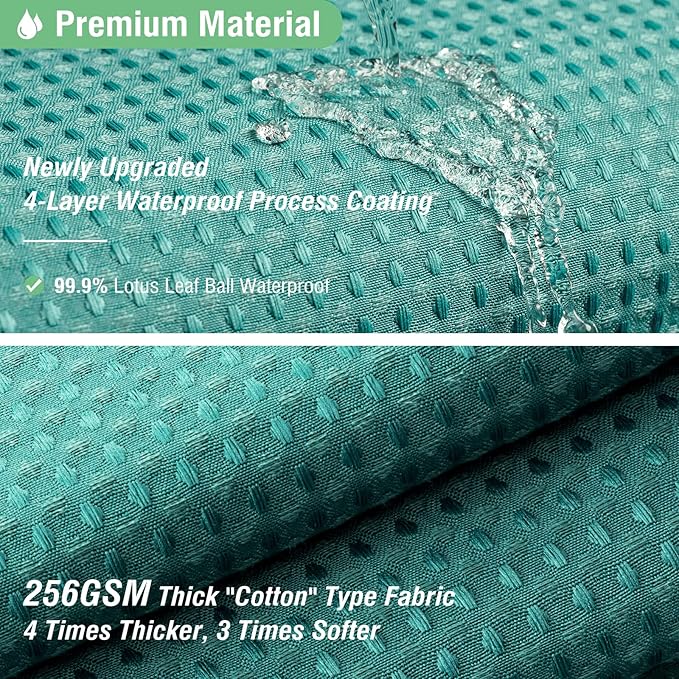 Dynamene Extra Long Shower Curtain - 84 Inch Long Green Fabric Waffle Weave Heavy Duty Shower Curtain for Bathroom, Weighted Hotel Thick Cloth Shower Curtain Set with 12 Hooks,72x84, Seaweed Green