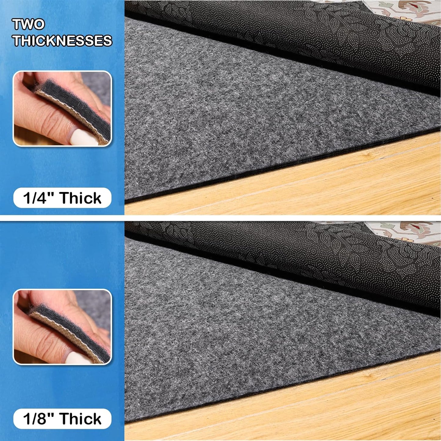 Non-Slip Rug Pads 1/4” Thick, 7x10Ft Waterproof Rugs Non Skid Rug Pad for All Floors and Finishes Durable Hardwood Floor Protective Felt Keeps Rugs in Place, Safe and Secure