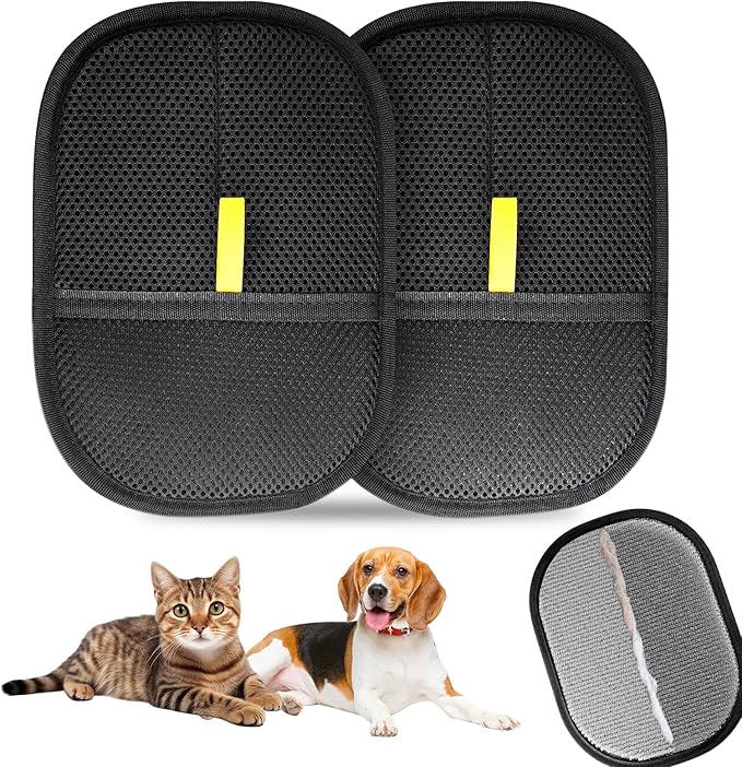 Pet Hair Remover Gloves: Static Design, 9.4"×7.1" Reusable Lint Remover for Furniture, Clothing, Car Seats – Grooming Tool for Cats & Dogs, 2PCS