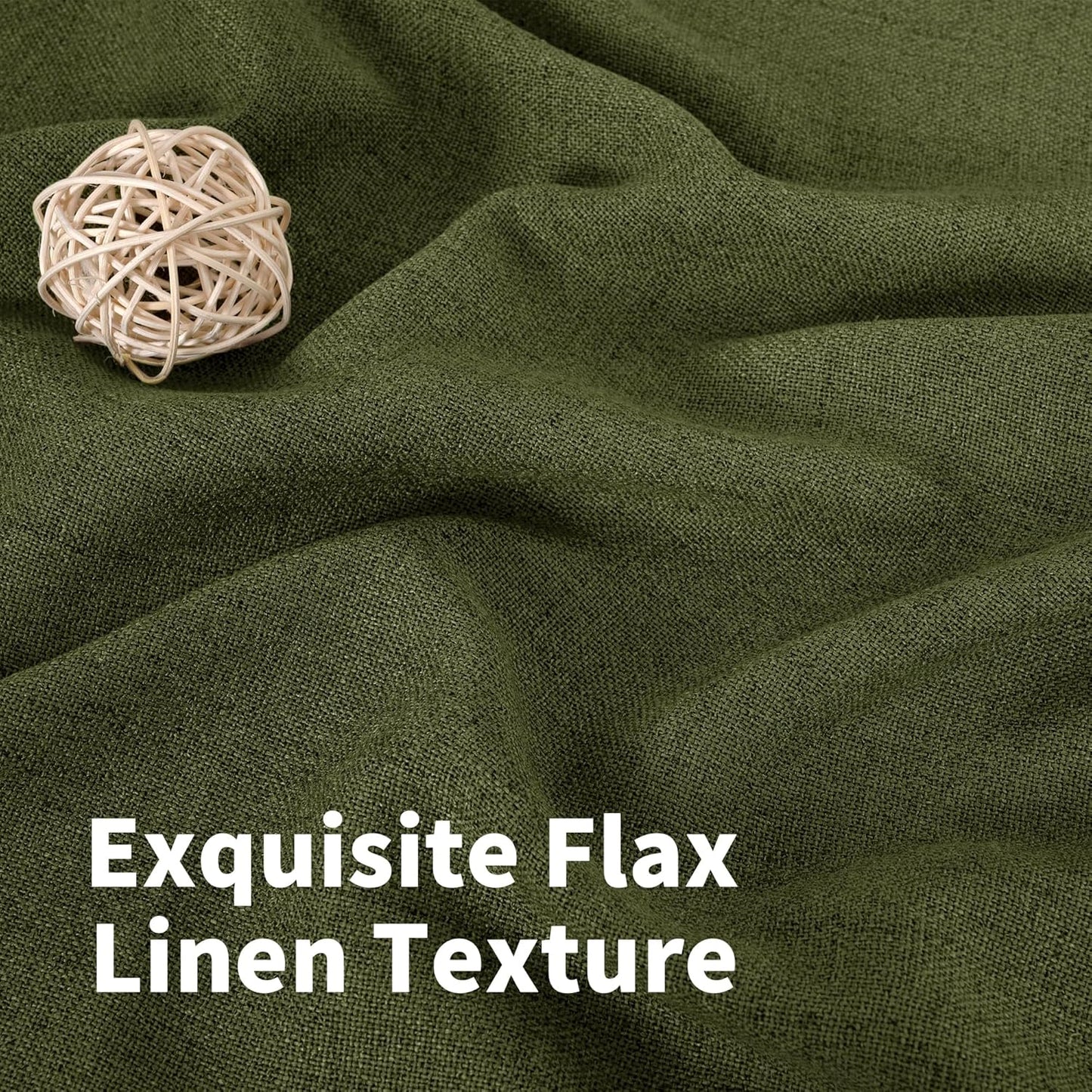 YoungsTex Olive Green Linen Curtains 80 Inch Length for Living Room, Semi Sheer Window Drapes with Rod Pocket Back Tab Light Filtering Decorative for Office Bedroom, 2 Panels, 52 X 80 Inch