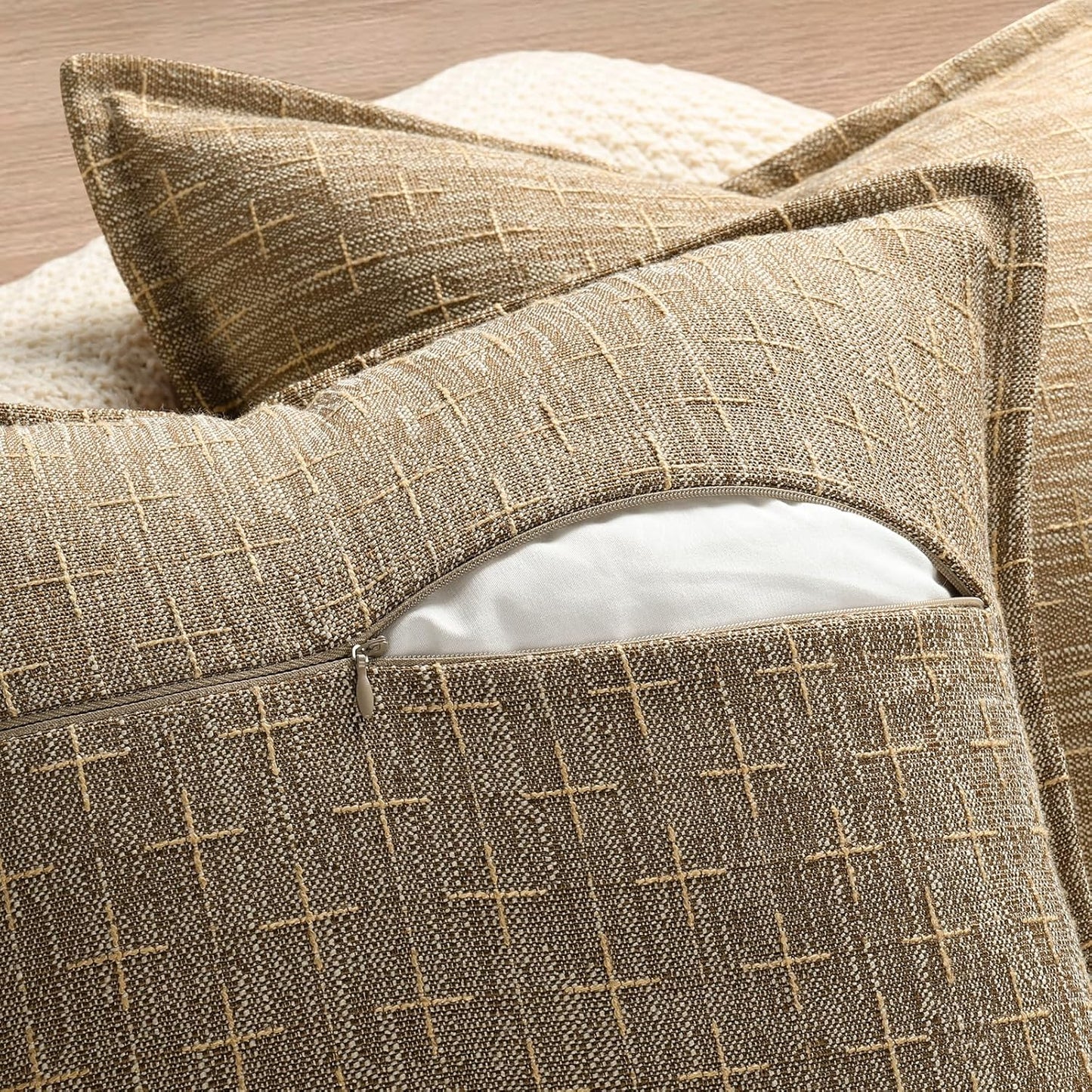 ZWJD Pillow Covers 24x24 Set of 2 Soft Polyester Textured Pillow Covers with Stylish Flange Edge Cozy Farmhouse Throw Pillows for Couch Bed Sofa Living Room