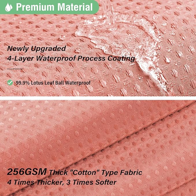 Dynamene Coral Fabric Shower Curtain - Waffle Weave Textured Heavy Duty Cloth Shower Curtains for Bathroom, 256GSM Hotel Luxury Weighted Bath Curtain Set with 12 Hooks,72x72, Coral