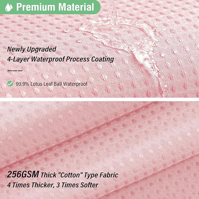 Dynamene Stall Fabric Shower Curtain - 36x72 Waffle Weave Weighted Cloth Shower Curtains for Bathroom, Neutral Heavy Duty Hotel Spa Luxury Bath Curtain Set with 6 Plastic Hooks, Pink