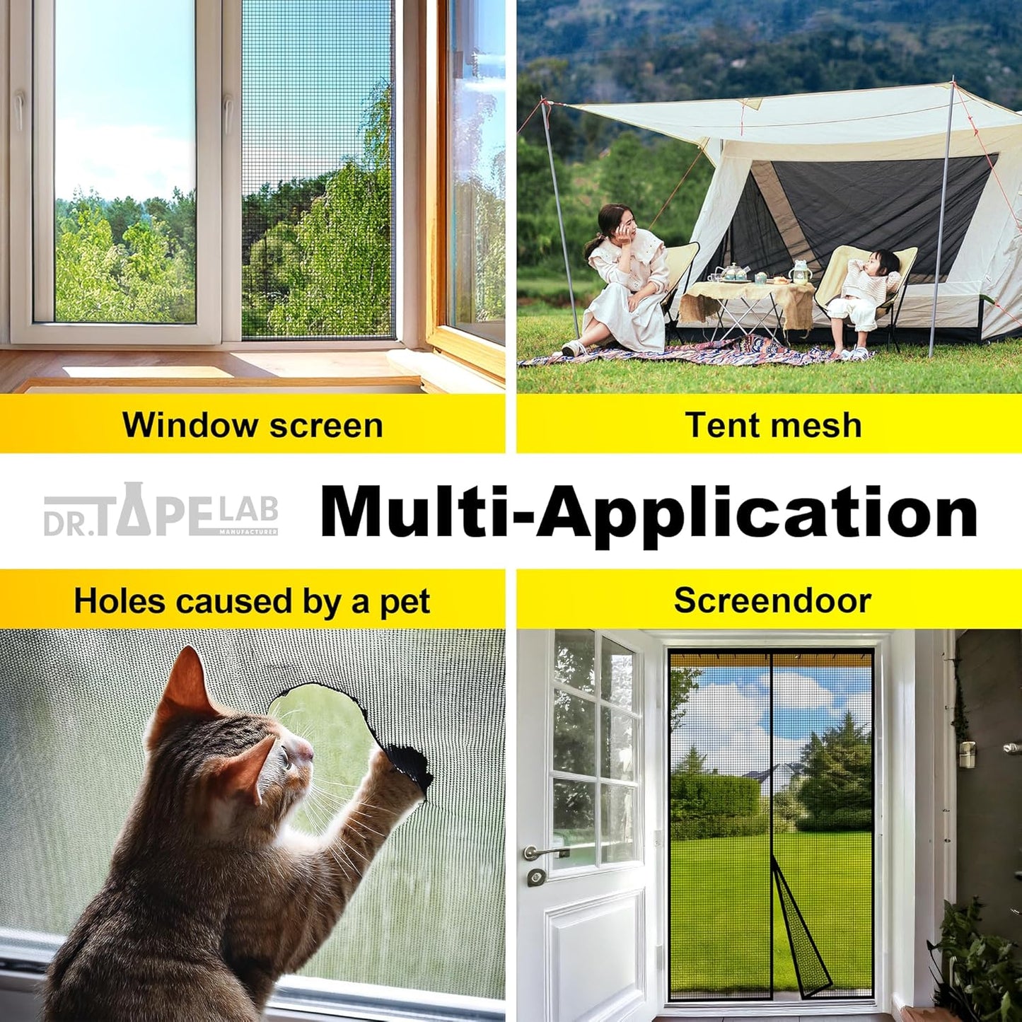 Grey Window Screen Repair Tape, 2 in X 15 FT, Screen Repair Kit for Windows or Doors, Strong Adhesive Patch Kit Fiberglass Mesh Tape