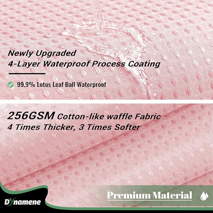 Dynamene 78 Inch Long Shower Curtain, Tall Waffle Fabric Shower Curtains for Bathroom, Hotel Waterproof Cloth Shower Curtain Liner Set with Hooks, Snap in Liner, Mesh Top Window, Pink, 72x78