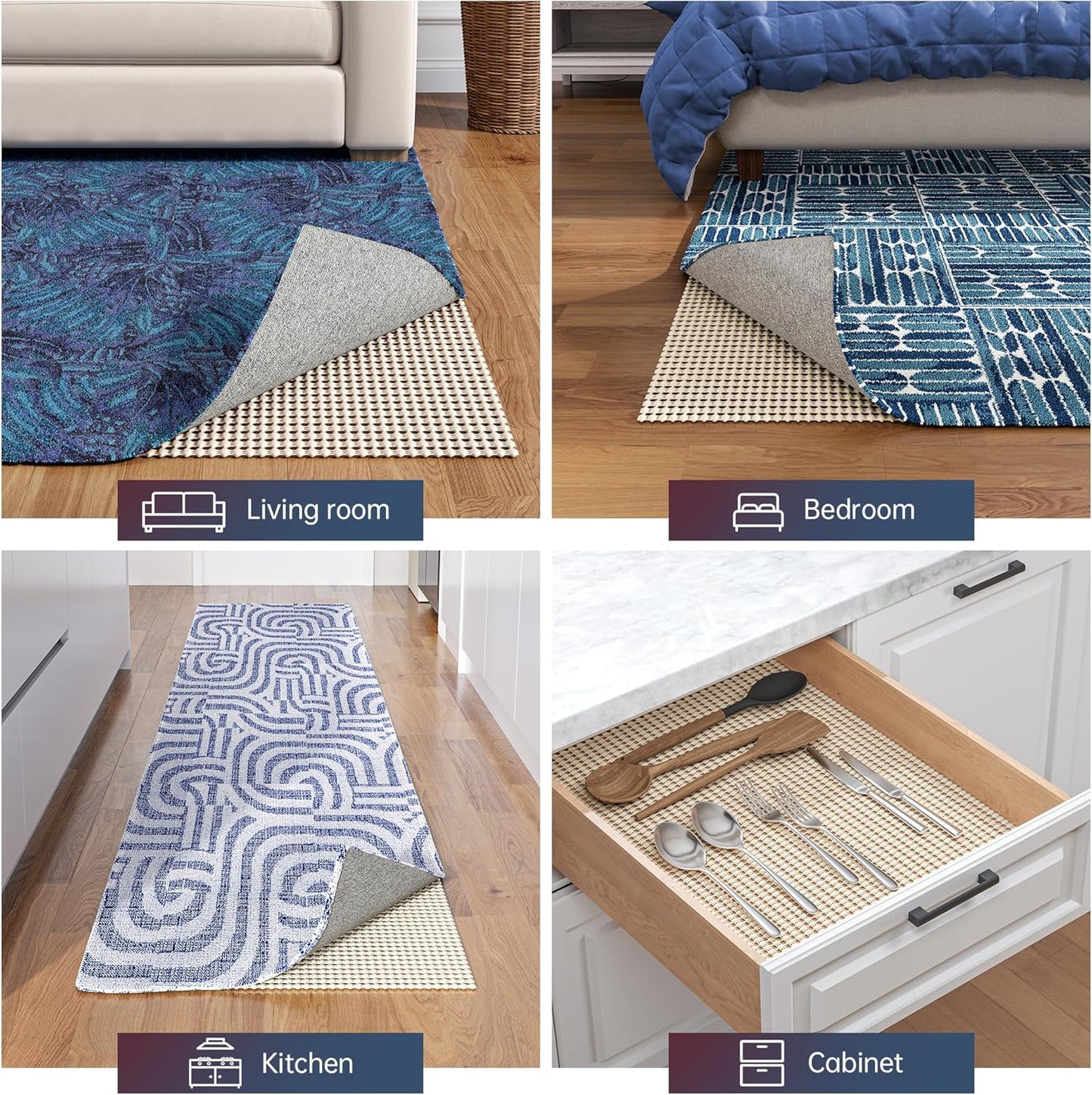 Non-Slip Rug Pad Gripper 2.5x12 Feet, Anti Skid Mat for Under Area Rugs, Keeps Rugs in Position and Safe, Thick Cushioned Carpet Pad for Hardwood Floors Protection
