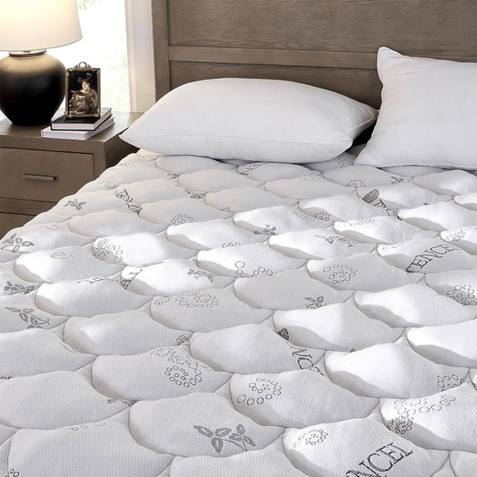 Softhour Padded Topper Twin Size 40% Tencel Blend Rayon from Bamboo and Cotton Filled Mattress Cover, Thick, Luxurious and Comfort Mattress Pad, Deep Pocket for 21" Mattress
