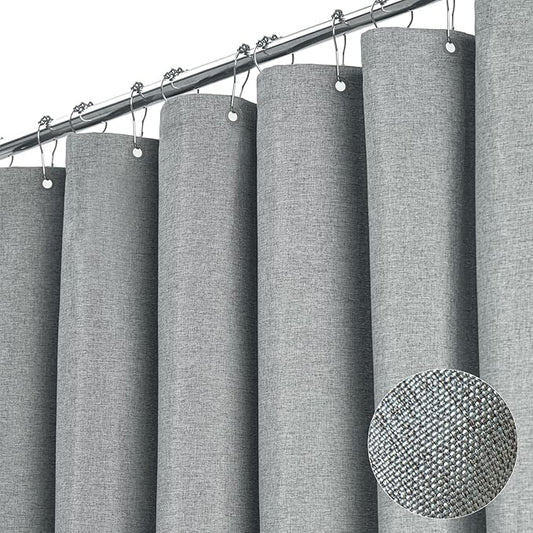 BTTN Stall Fabric Shower Curtain - 60x84 Inch Long Linen Textured Heavy Duty Shower Curtain Set with 10 Plastic Hooks, Narrow Spa Decorative Neutral Waterproof Shower Curtains for Bathroom, Gray/Grey