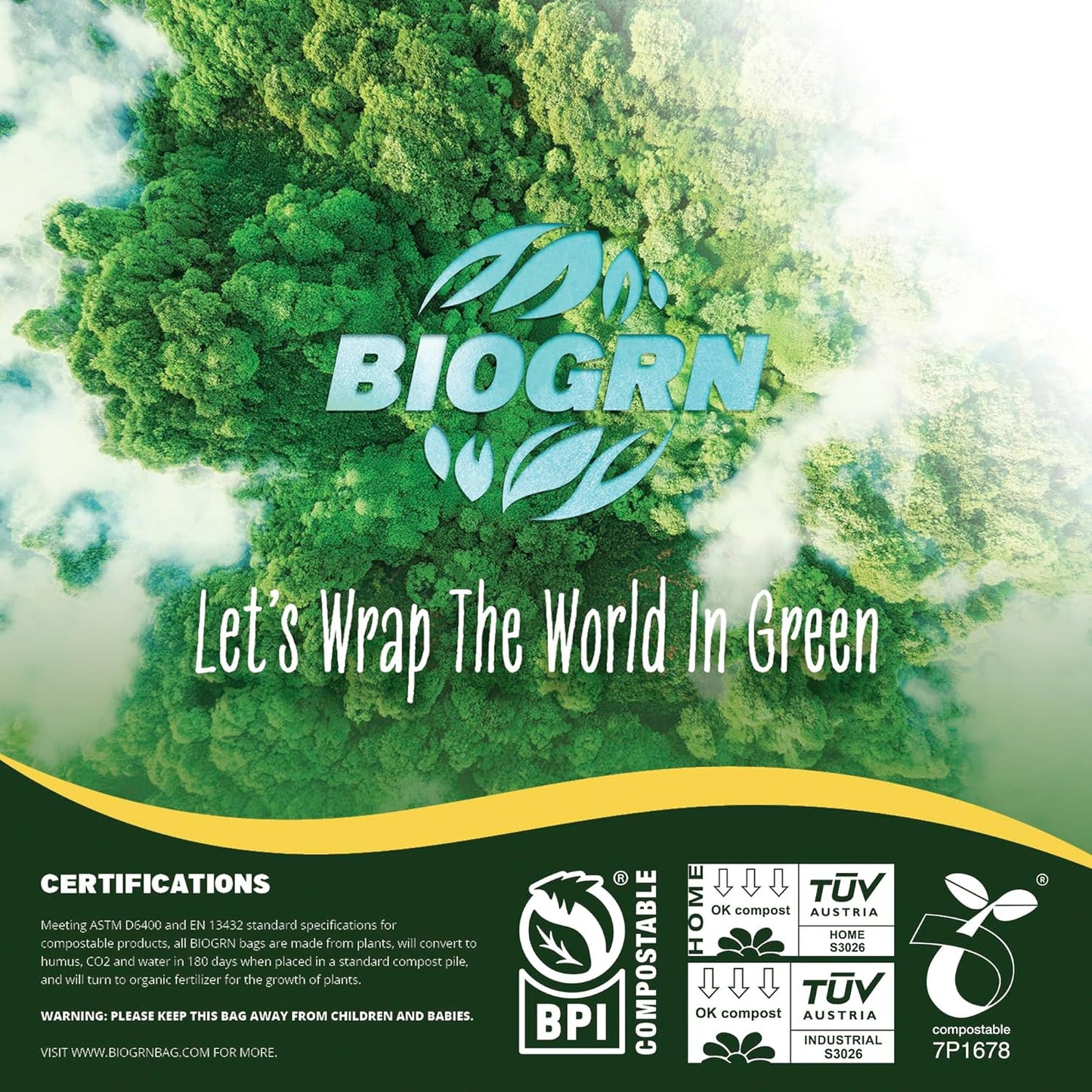 50-55 Gallon Compostable Trash Bags Flat-Top 12 Bags Heavy Duty 1.57 Mil 208.2 Liter Large Lawn and Yard Waste Bag Compost for Outdoor Garden ASTM D6400, US BPI and OK Compost Home Certified