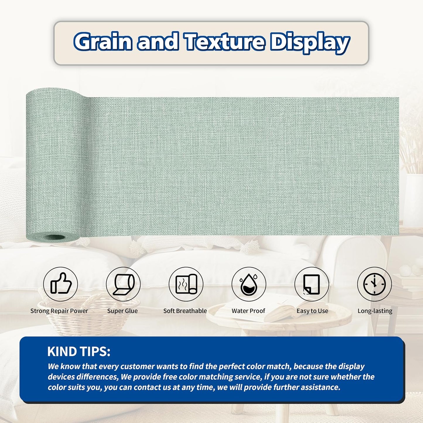 KING MOUNTAIN Linen Repair Patches, Self-Adhesive Fabric Patches, 4 X 63 inch Extra Size, Multi Color, Can be Used for Sofa Repair and Linen Clothes Repair (Light Green)