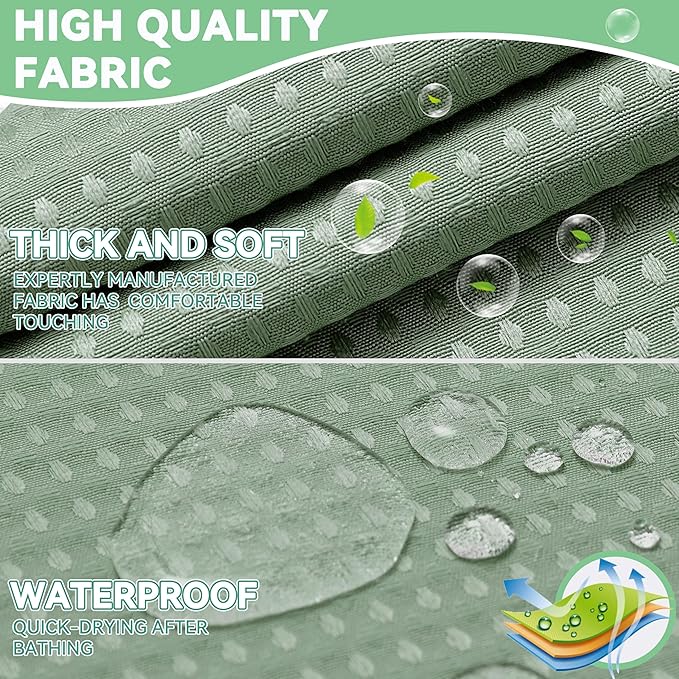 Conbo Mio Extra Long No Hook Sage Green Waffle Weave Shower Curtain with Snap in Liner Set, Hotel Luxury Shower Curtains for Bathroom with See Through Top Window, Waterproof, Washable 71W x 84H