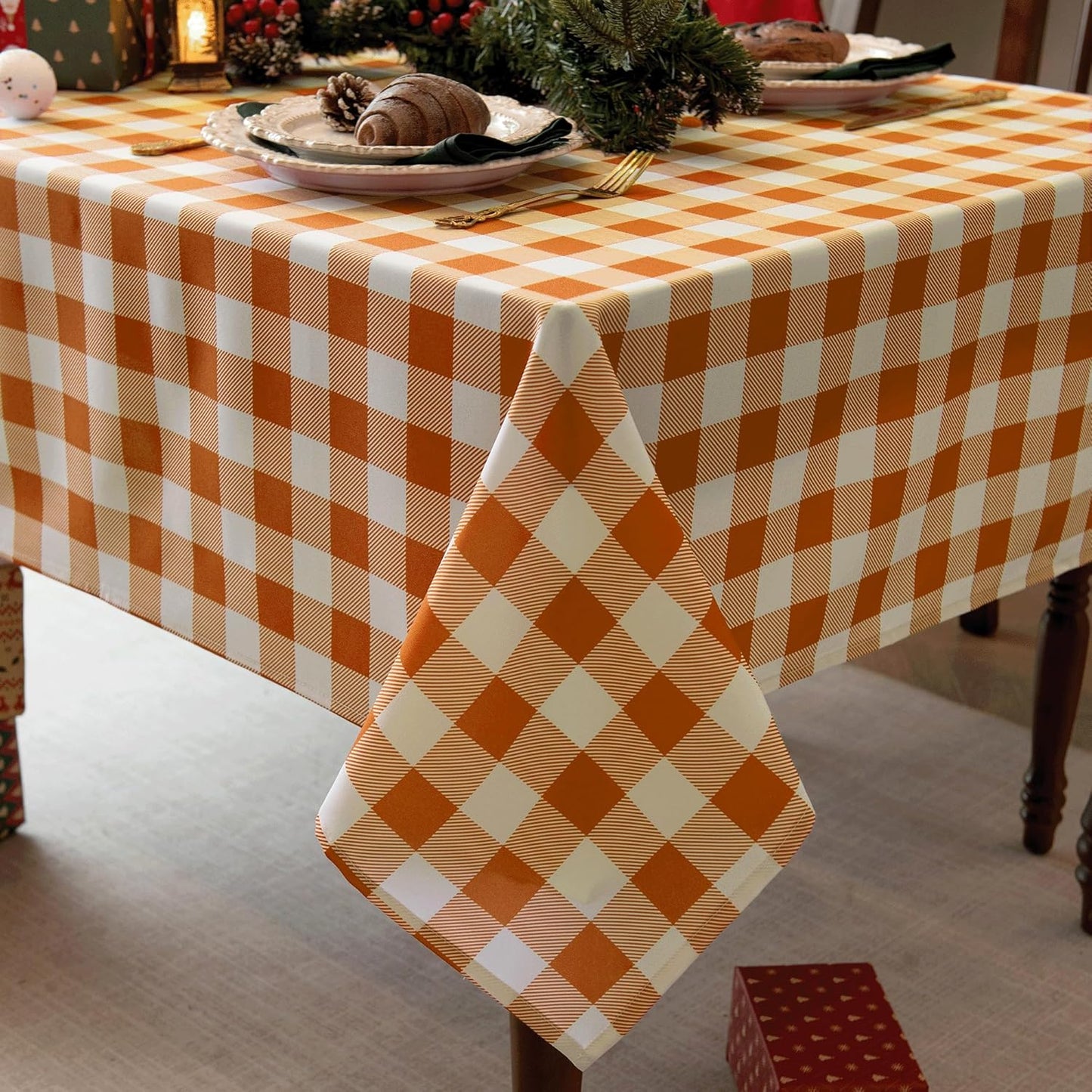 Waterproof Plaid Tablecloth Fabric - Oblong 52x70 Inch Classic Buffalo Tartan Table Cloth for Indoor/Outdoor Use - Washable Tabletop Cover for Dinner, BBQs, and Parties