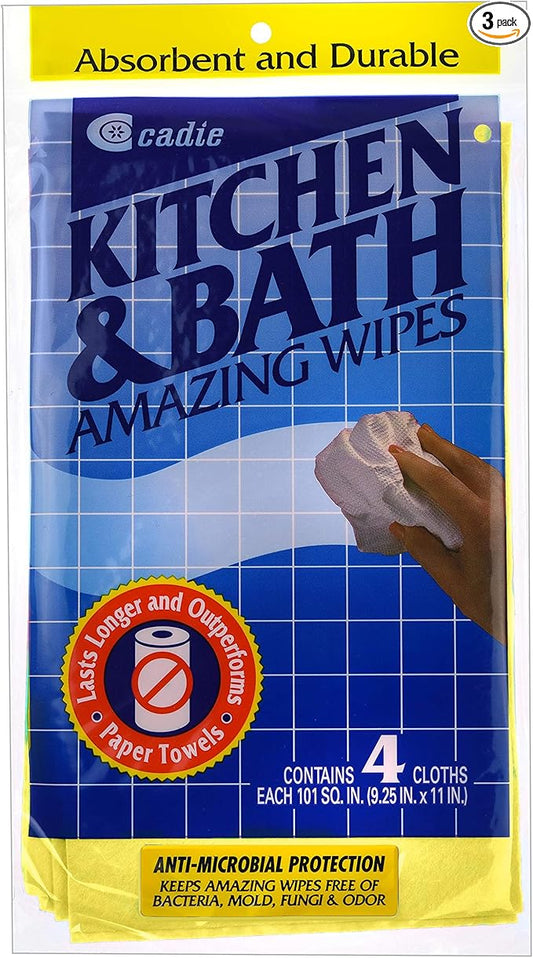 Cadie Kitchen and Bath Amazing Wipes - Absorbent and Reusable Cloth for Washing, Drying, Wiping in The Bathroom or Cuisine Surfaces | Cleaning Sink, Tiles, Bathtub, Walls, Mirror or Floors | 3-Pack