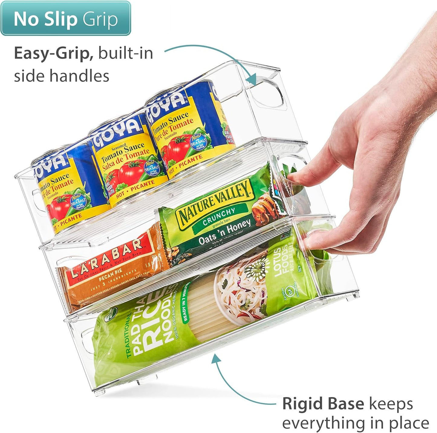 Sorbus Stackable Refrigerator Organizer Bins - Clear Storage Bins for Kitchen Pantry, Freezer & Fridge Organization - Food Organizing Plastic Containers with Handles for Countertops & Drawers (6 Pack)