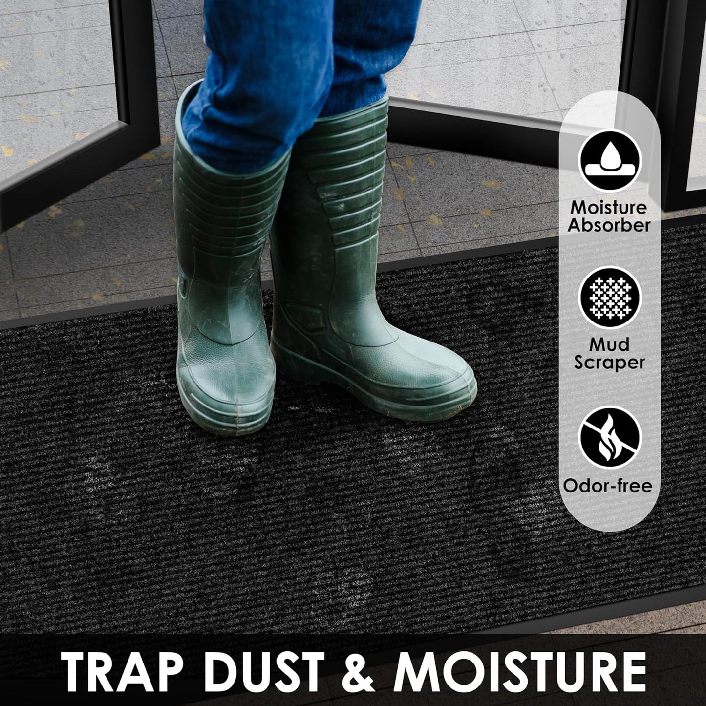 4′ x 30′ Front Door Mat Indoor Outdoor Entrance, Commercial Floor Mat Heavy Duty Dirt Trapper Entryway Doormat, Custom Size Non Slip Rubber Backing Welcome mat, Door Mat for High Traffic Area