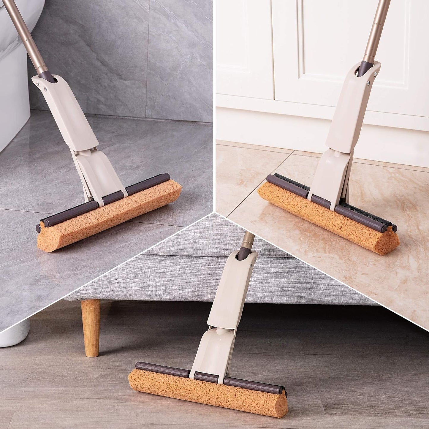 Eyliden Sponge Mop with 1 Extra Reusable Absorbent Sponge Refills, Easy Squeeze, Self Wringing Mops for Kitchen Bathroom Office Hardwood Laminate Tile Marble Ceramic Floors Cleaning