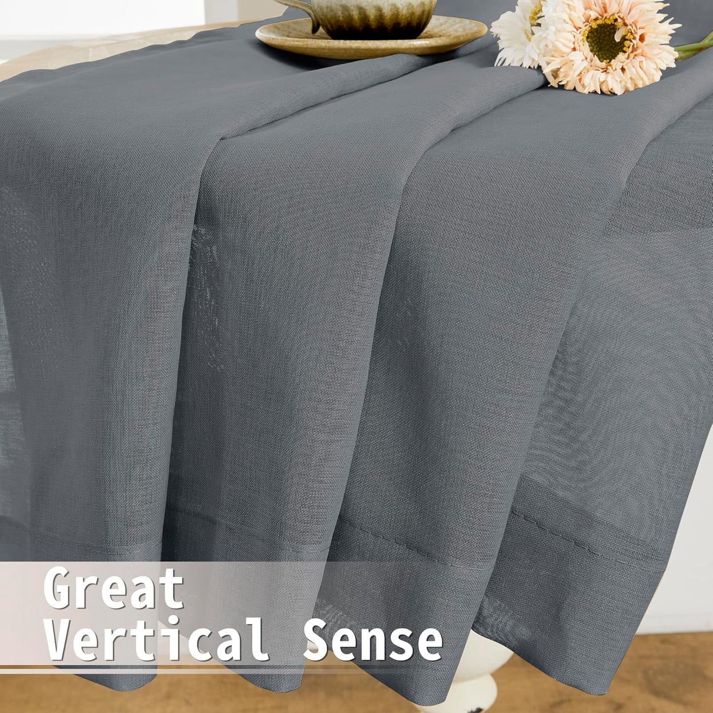 Tollpiz Short Sheer Linen Textured Curtain Sheers Doorway Light Filtering Voile Patio Glass Door Rod Pocket Curtains French Door, 54 x 54 inches Long, Dark Grey, Set of 1 Panel