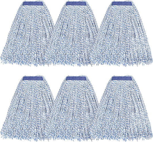 MATTHEW CLEANING Looped-Open Cotton Wet Mop 1.25'' Universal Headband Heavy Duty Commercial Mop Head Replacement for indoor and outdoor Use,Grease Stain Floor Cleaning String Mop Head Refill Pack of 6