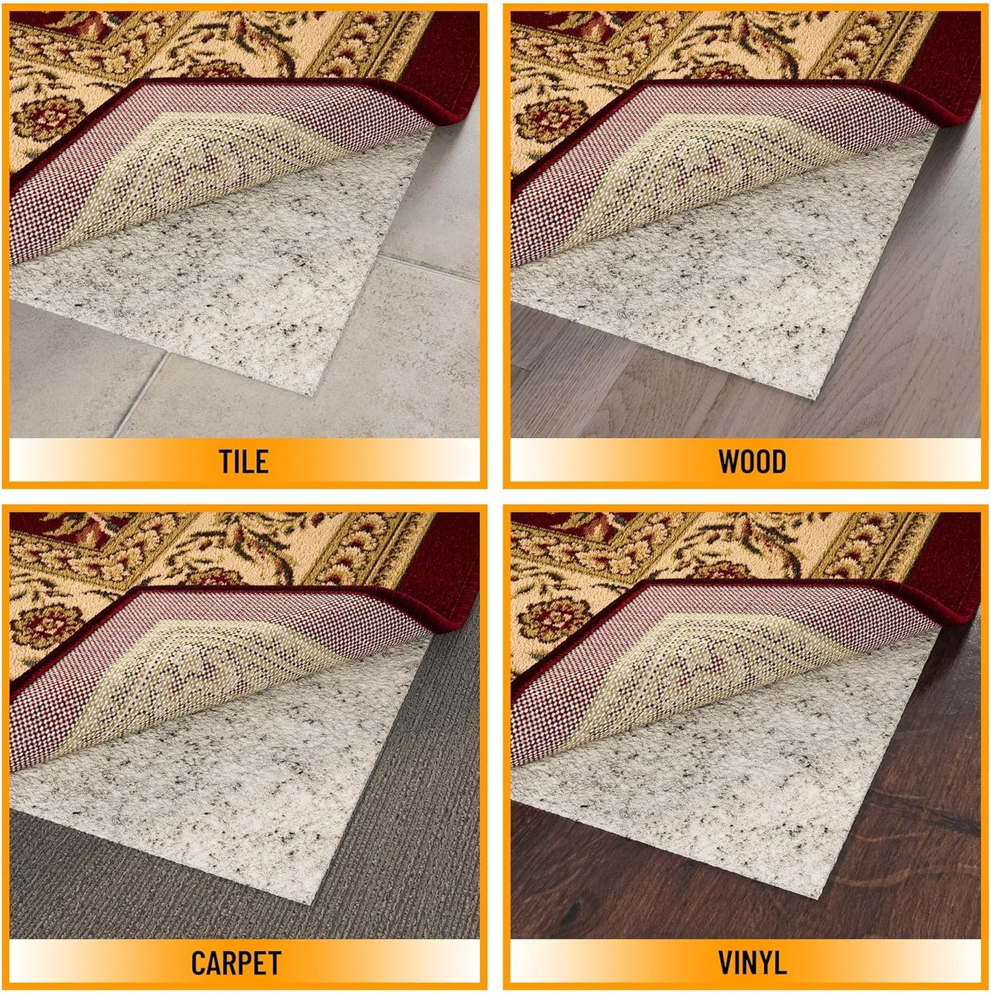 Ottomanson 2'7" x 10' Non-Slip Rug Pad Gripper 1/12 Inch Ultra Thin Dual Surface Felt + Rubber Gripper - Safe for All Floors, Cream