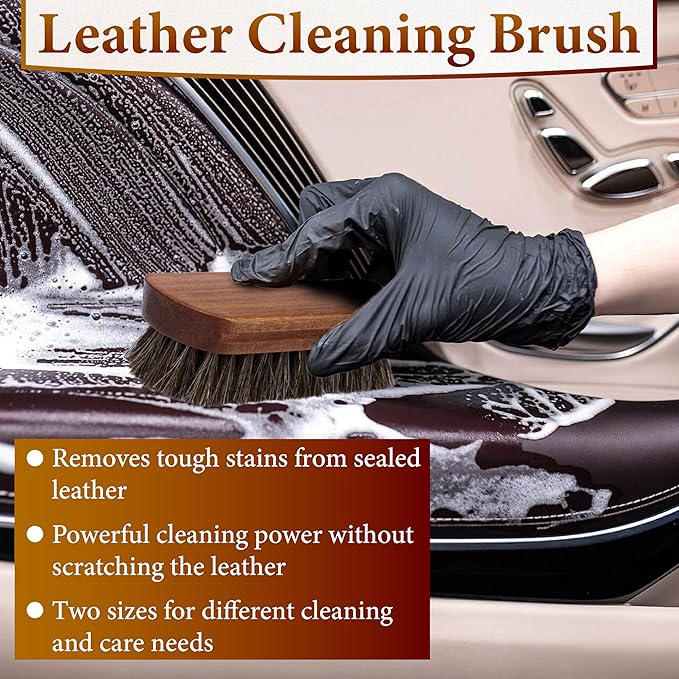2 PCS Leather Brush Car Detailing, Horse Hair Brush, Upholstery Brush for Cleaning, Car Interior Brush, Carpet Brush for Car Detailing, for Car Interior Seat, Carpet, Upholstery, Furniture and Shoes
