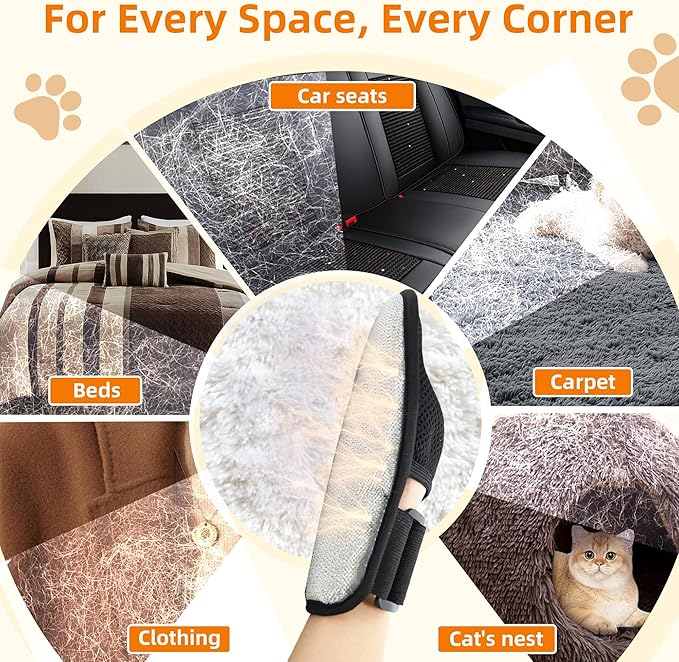 Pet Hair Remover Glove for Cats & Dogs, Patented Adjustable Strap, Reusable Five-Finger Grooming Glove, Non-Slip Fit, Removes Pet Hair from Couch, Carpet, Laundry & Car Seat, 2Pcs
