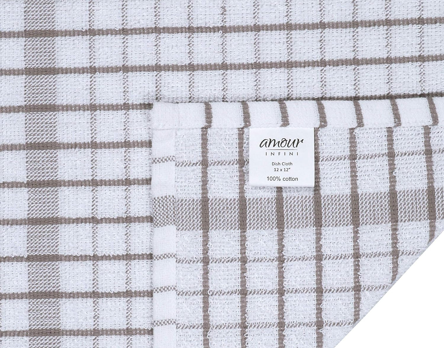 AMOUR INFINI Kitchen Dish Cloths Set of 8 - Ultra Soft, Highly Absorbent, Quick-Drying Terry Cotton Dishcloths 12"x12" Inch Wash & Cleaning Cloths for Kitchen & Dishwashing (Beige)