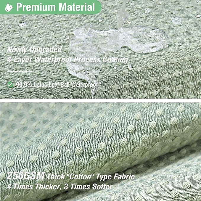 Dynamene Extra Long Fabric Shower Curtain - Waffle Weave 90 Inches Long Heavy Duty Cloth Shower Curtains for Bathroom, 256GSM Tall Hotel Luxury Bath Curtain Set with 12 Plastic Hooks，Sage Green
