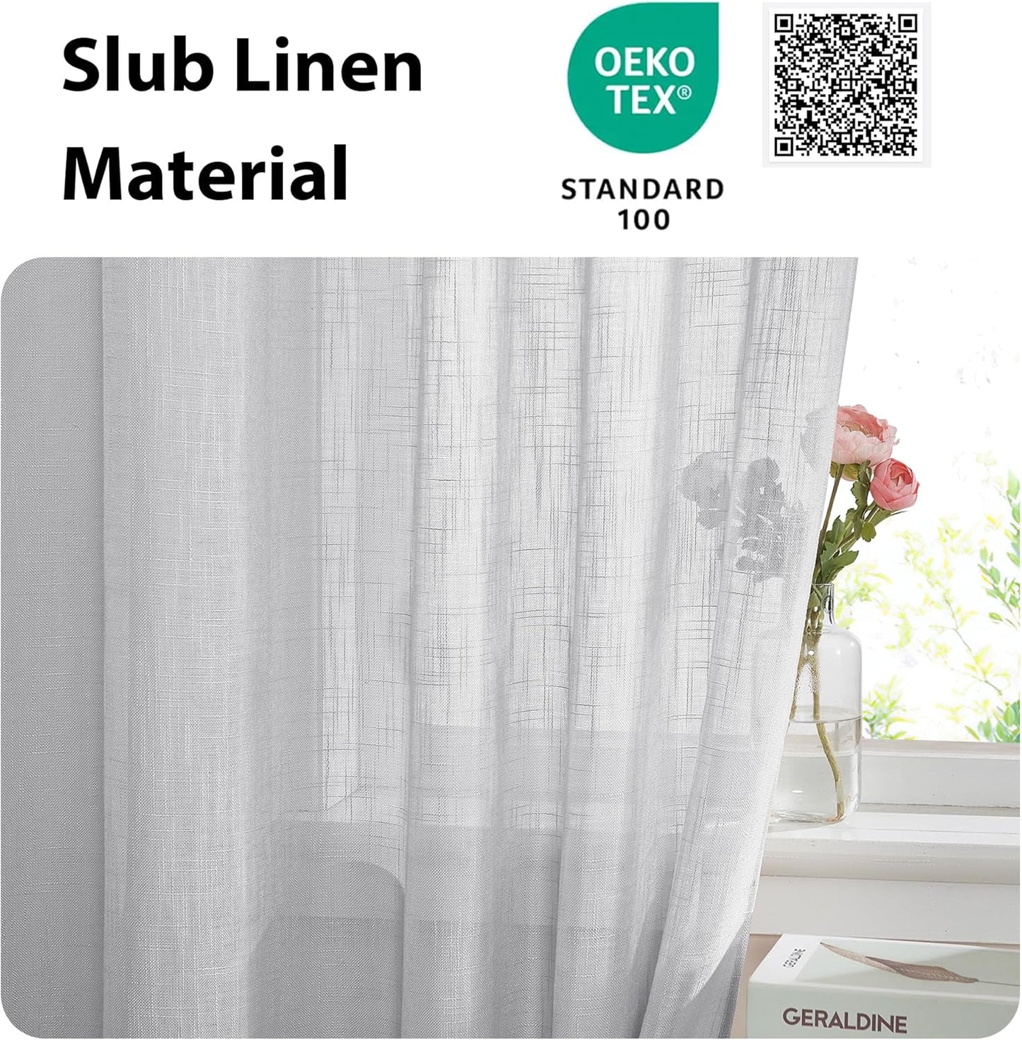 NICETOWN Door Curtain 40 inches Long - Linen Textured French Door Curtain, Semitransparent Sheer Panel 40 inches Length (1 Panel, Light Grey, with Single Tieback)