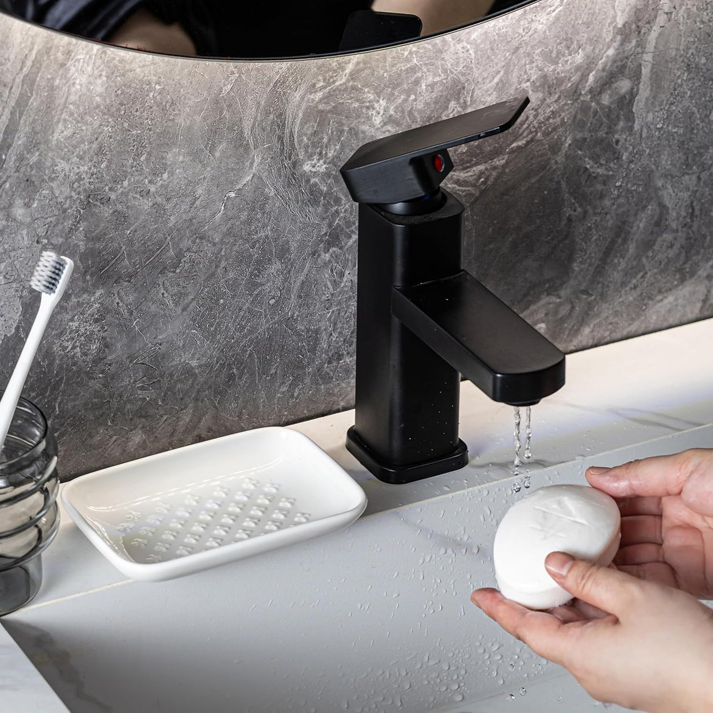 Gomakren Soap Dish, Shower Soap Holder, Ceramic Soap Dishes for Bar Soap Sponge Shampoo, Soap Saver Tray for Bathroom Kitchen Sink Counter, 5.5 Inch, White