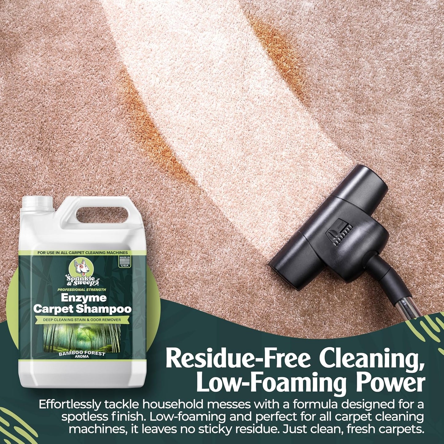 Enzyme Carpet Cleaner - Enzyme Carpet Shampoo (64oz) - Carpet Cleaner Solution to Eliminate Tough Stains & Neutralize Odors - Removes Dog, Cat, All Pets Urine- Use with All Machines