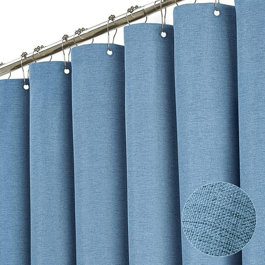 BTTN 78 Inch Long Shower Curtain - Blue Linen Textured Thick Weighted Fabric Shower Curtain Set with 12 Hooks, Tall Neutral Waterproof Polyester Shower Curtains for Bathroom - 72x78 - Moonlight Blue