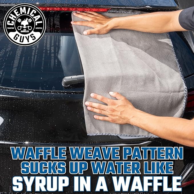 Chemical Guys Waffle Weave Gray Matter Microfiber Drying Towel - 25" x 36", 70/30 Blend Microfiber Towel with Silk Edging for Scratch-Free Car Drying, Ultra Absorbent and Safe for All Surfaces