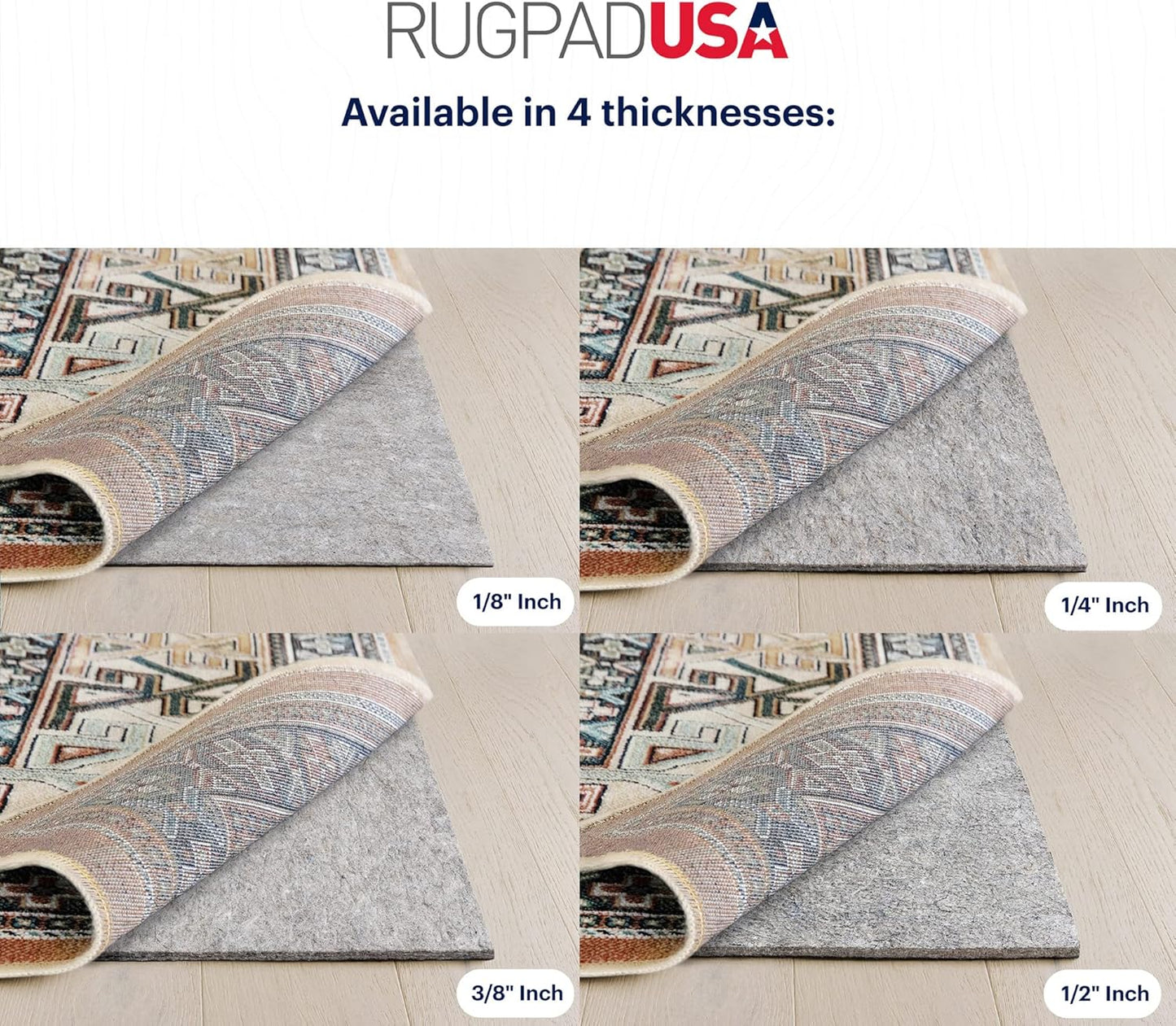 RUGPADUSA - Dual Surface - 10'x14' - 1/2" Thick - Felt + Rubber - Non-Slip Backing Rug Pad - Adds Comfort and Protection - for Hard Surface Floors