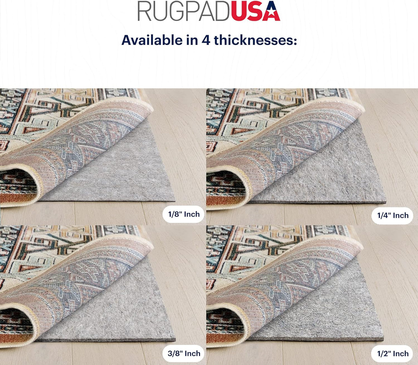 RUGPADUSA - Dual Surface - 2'x6' - 3/8" Thick - Felt + Rubber - Enhanced Non-Slip Rug Pad - Adds Comfort and Protection - for Hard Surface Floors