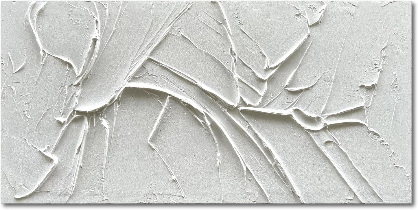 NANKAI Hand-Painted Thick Texture White Minimalist Oil Painting 30x60 Inch Large Contemporary Art Oil Painting, Home, Office Wall Decoration Art