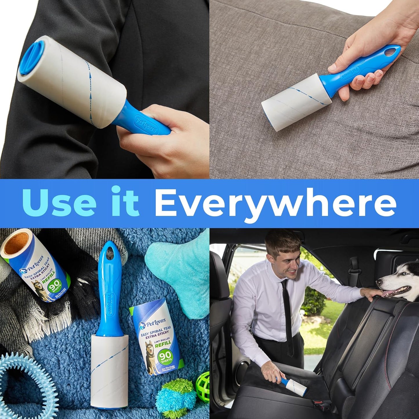 PetLovers Extra Sticky Lint Roller Mega Value Set 900 Sheets for Pet Hair Removal and Clothes, Dog and Cat Lint Remover, 10 Pack