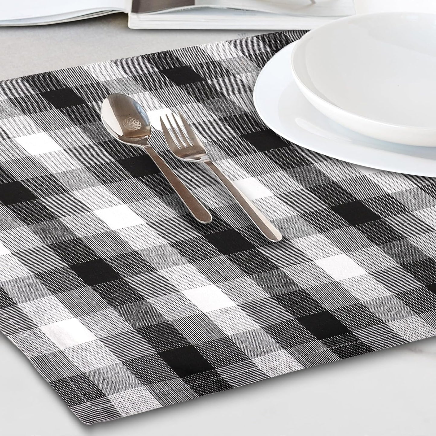 Kitchen Towels Set of 6 Black/White Checks 20x30 Inches 100% Cotton Highly Absorbent Kitchen Towels Premium Quality Ultra Soft Mitered Corners