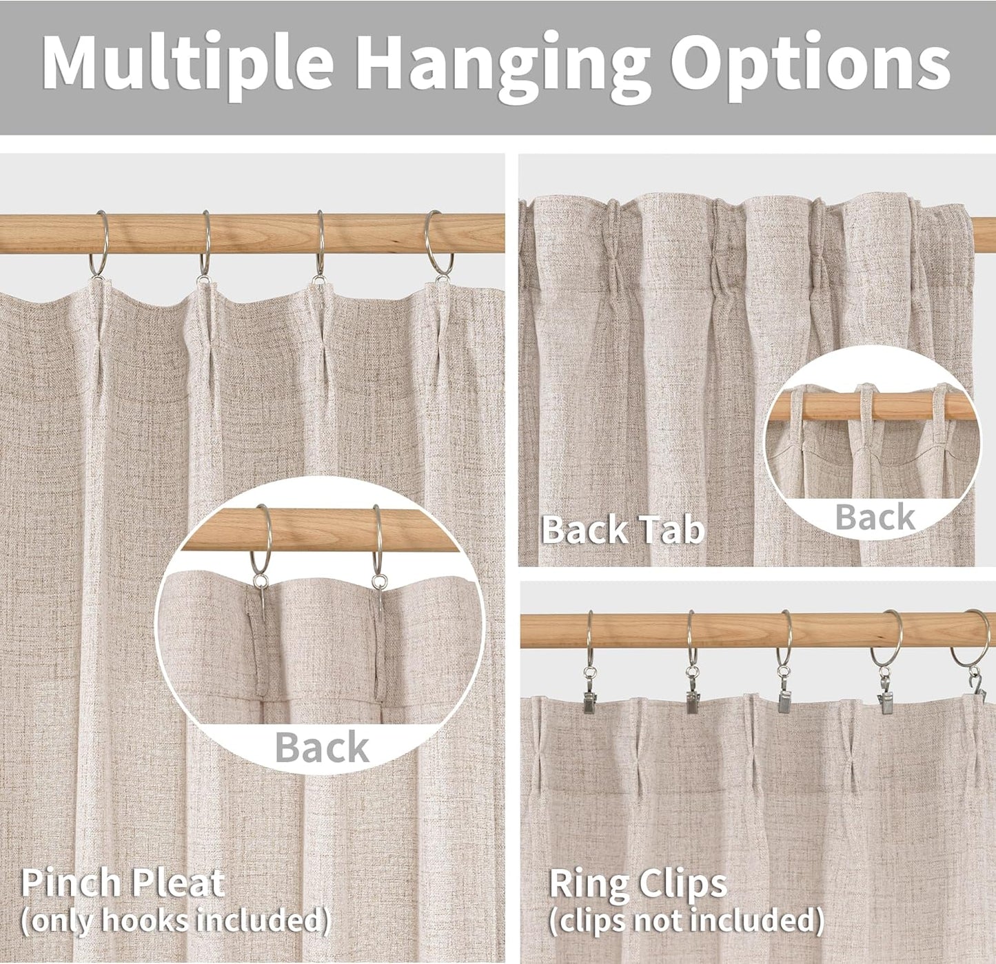 YoungsTex Natural Linen Curtains 63 Inch Length 2 Panels - Light Filtering Semi Sheer Window Drapes Textured Rustic with Pinch Pleated for Bedroom Living Room Office, 2 Panels, 40 X 63 Inch